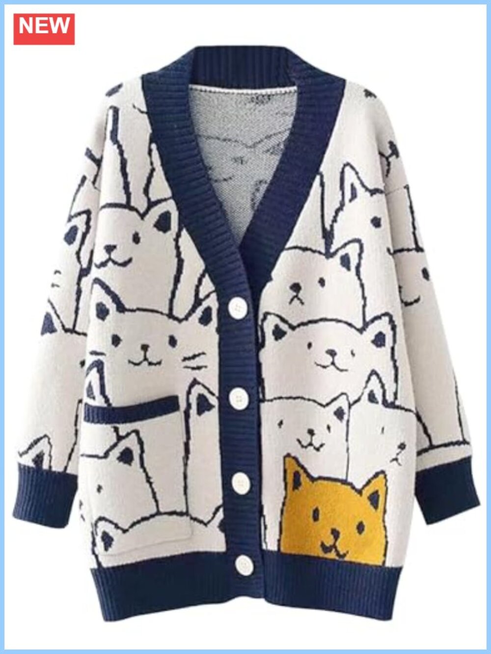 Knit Cat Cardigan Oversized Kawaii V-Neck Button Down Sweater